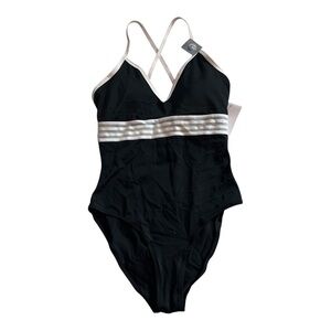 Marika Women’s One Piece Swimsuit Black White Criss Cross Back Size S NWT